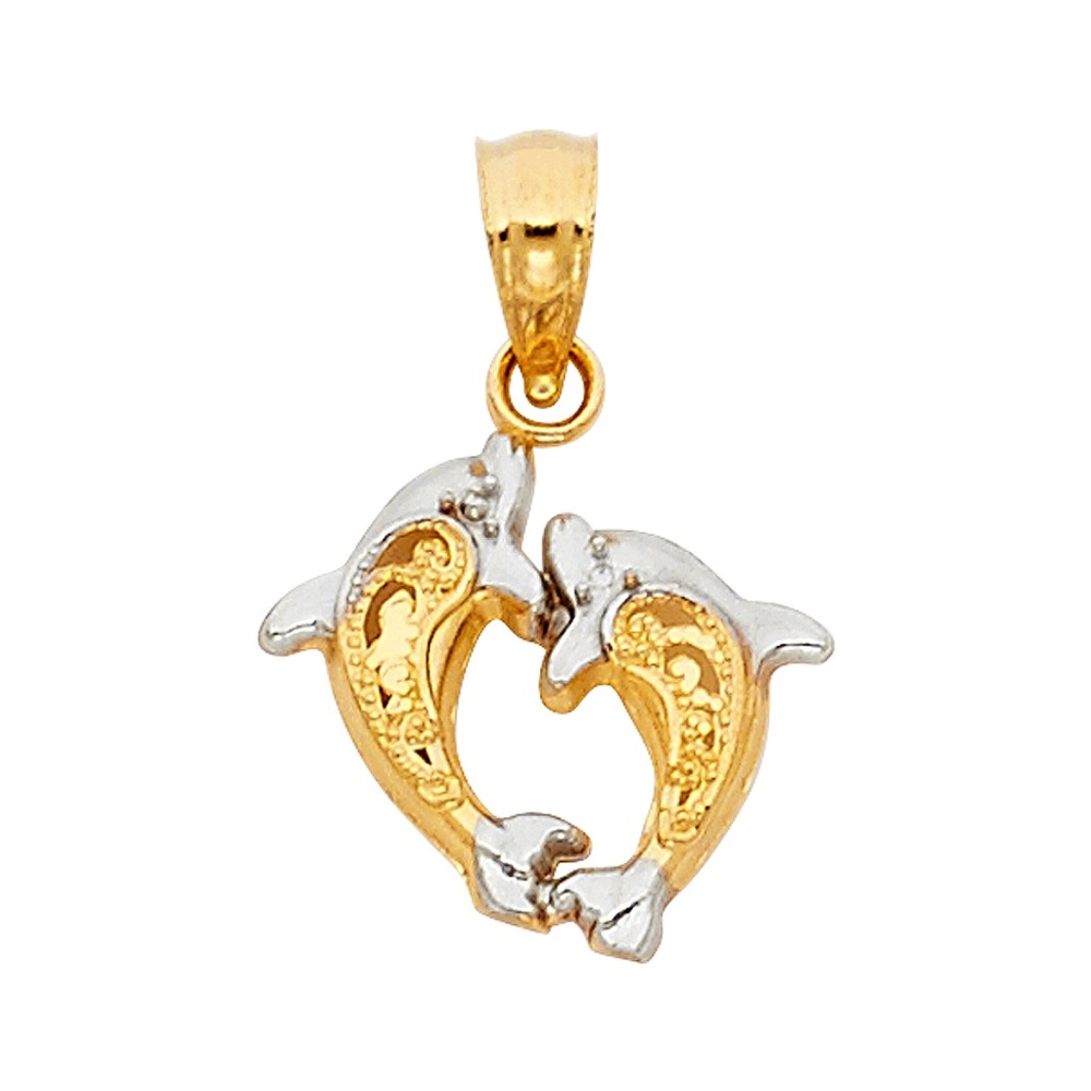 14K Two Tone Dolphin Pendant - Picture 1 of 3